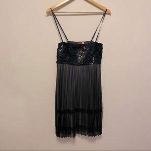 Mini black dress sequin top pleated bottom